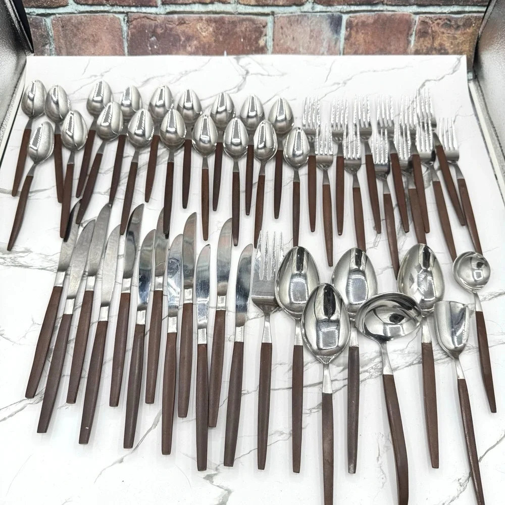 Vintage 50pc Ekco Eterna Canoe Muffin MCM Flatware Set Stainless Japan MCM